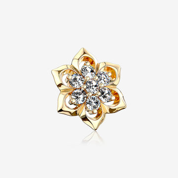 14 Karat Gold Brilliant Sparkle Lotus Flower Dermal Anchor Top Part-Clear Gem